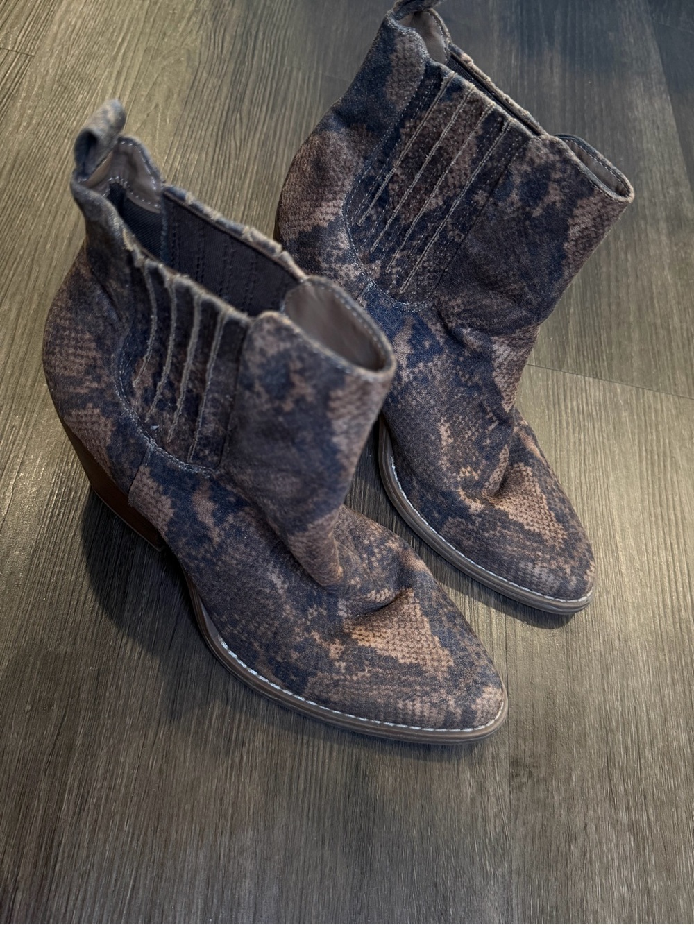 Buckle Brown Snake-Print Ankle Booties